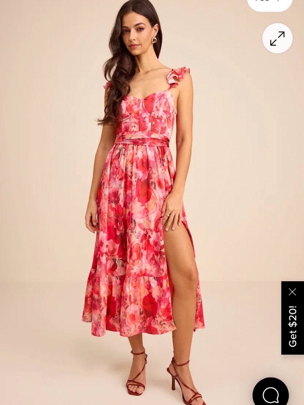 Sweet Like Sangria Pink Floral Ruffled Bustier Midi Dress